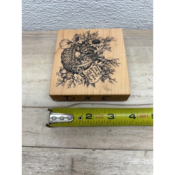 1997 PSX Give Thanks Basket Wood Mounted Rubber Stamp - Picture 5 of 5